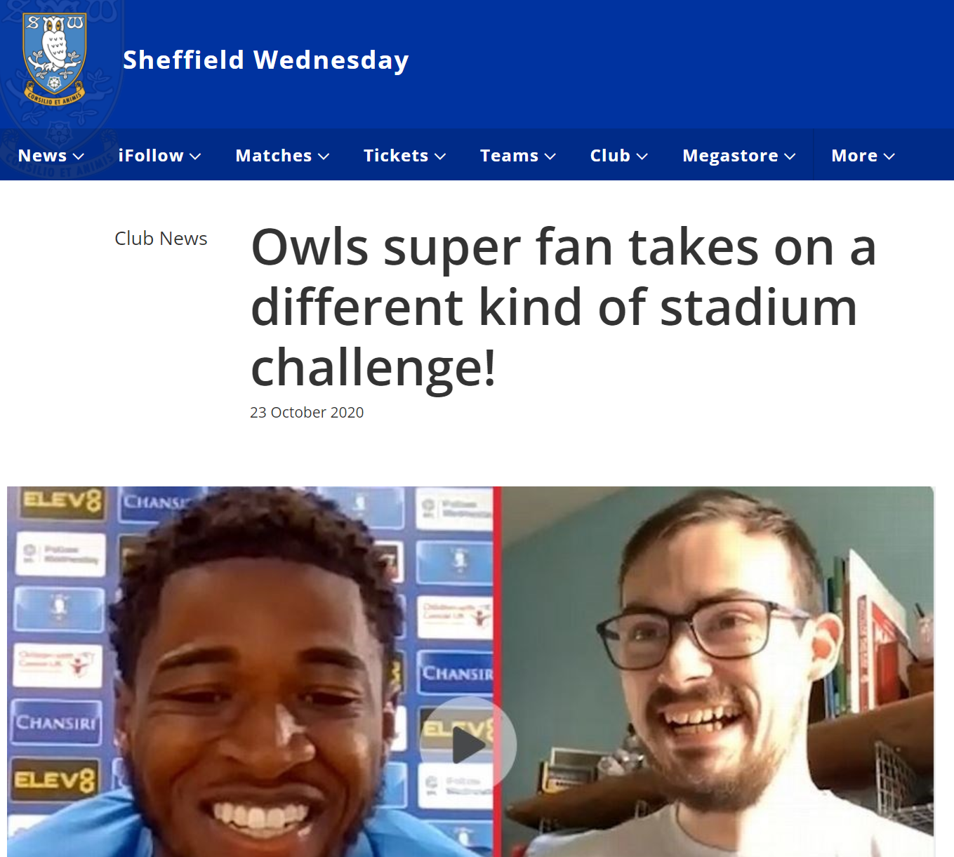<h2> Niall's beloved Sheffield Wednesday feature his incredible story </h2>